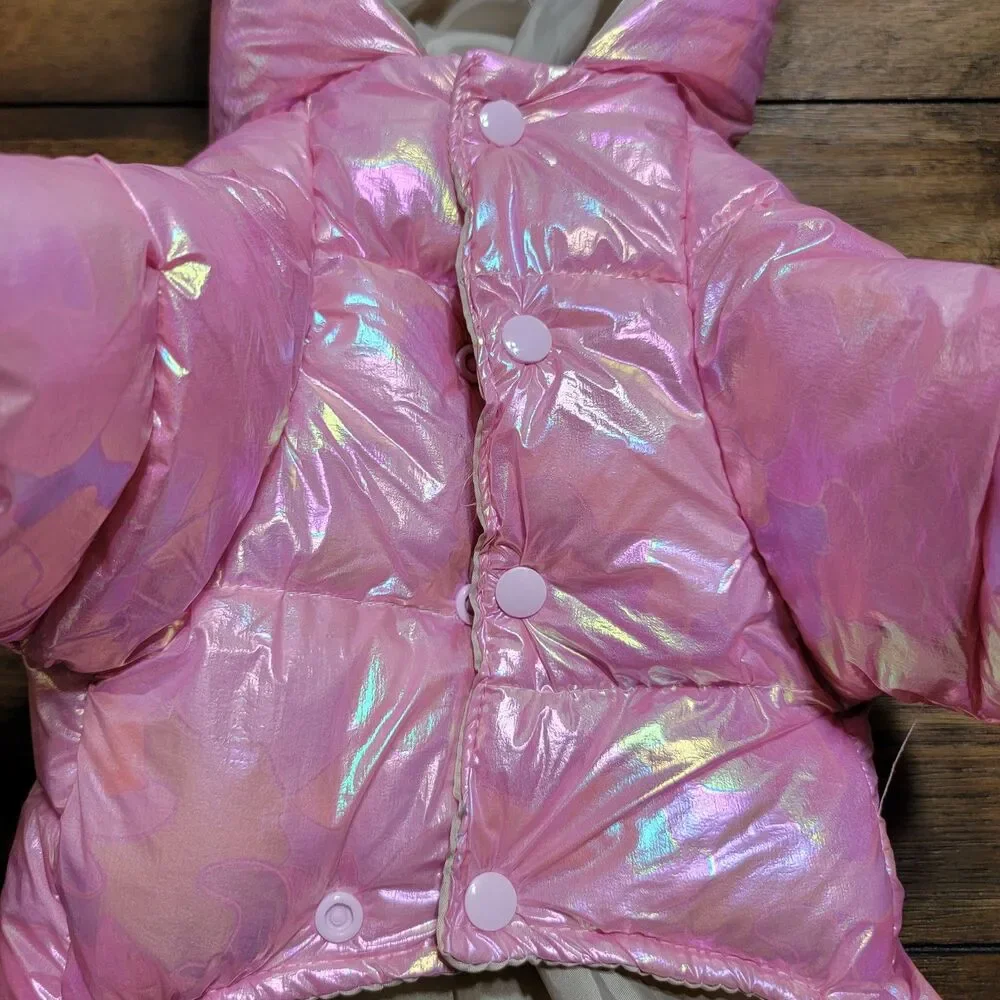 Dog Puffer Jacket w/ Faux Fur Hood Pink Shimmer